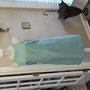 Ann Taylor Petite aqua texture sleeveless dress 2 front pockets open back 8P EUC